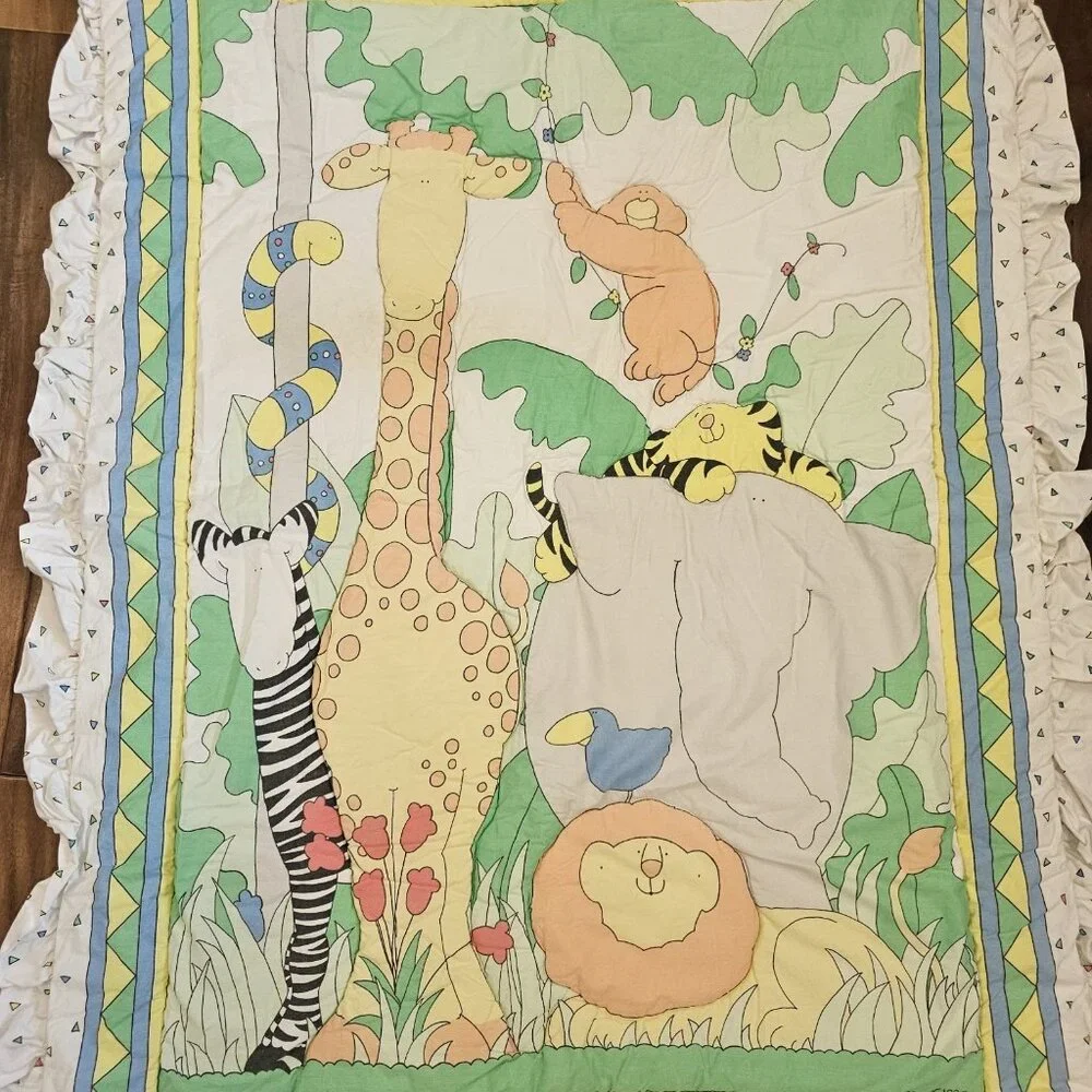 VTG 90s Coming Home Lands End Crib Comforter Jungle Animals Sue Dreamer USA Made